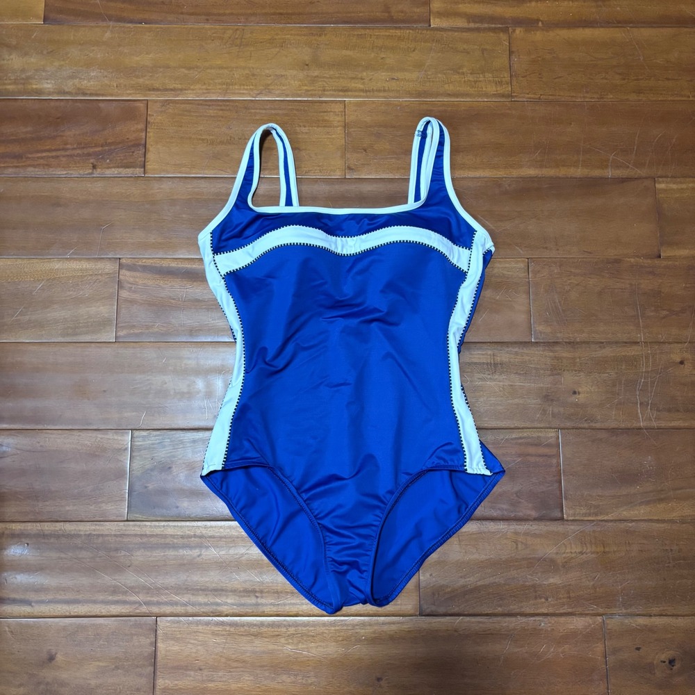 Miraclesuit Blue White Colorblock One Piece Swimsuit Tummy Control Womens 16